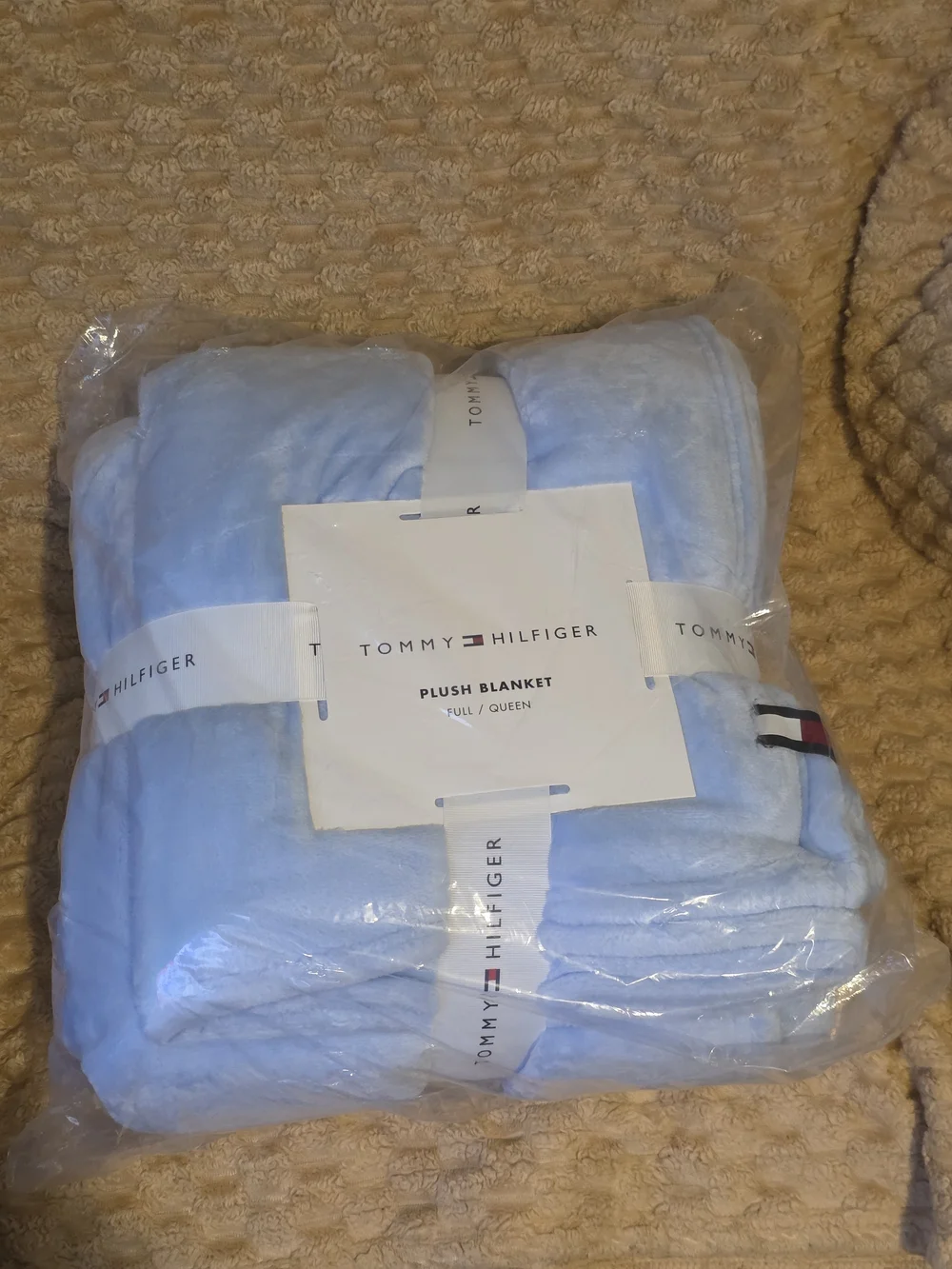 Tommy Hilfiger Light Blue Plush Blanket - Full/Queen